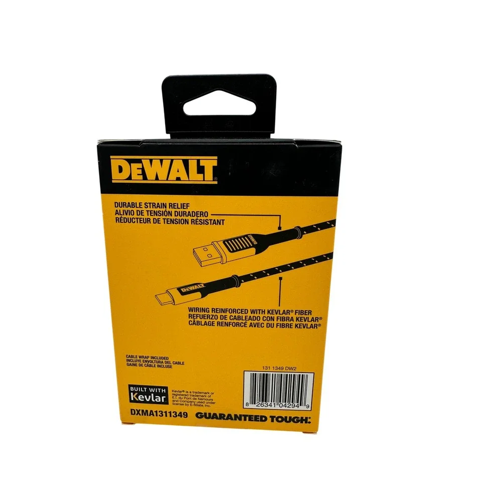 DeWALT USB-C to USB-A Cable 10ft Black Yellow NEW DXMA1311349 Kevlar Reinforced